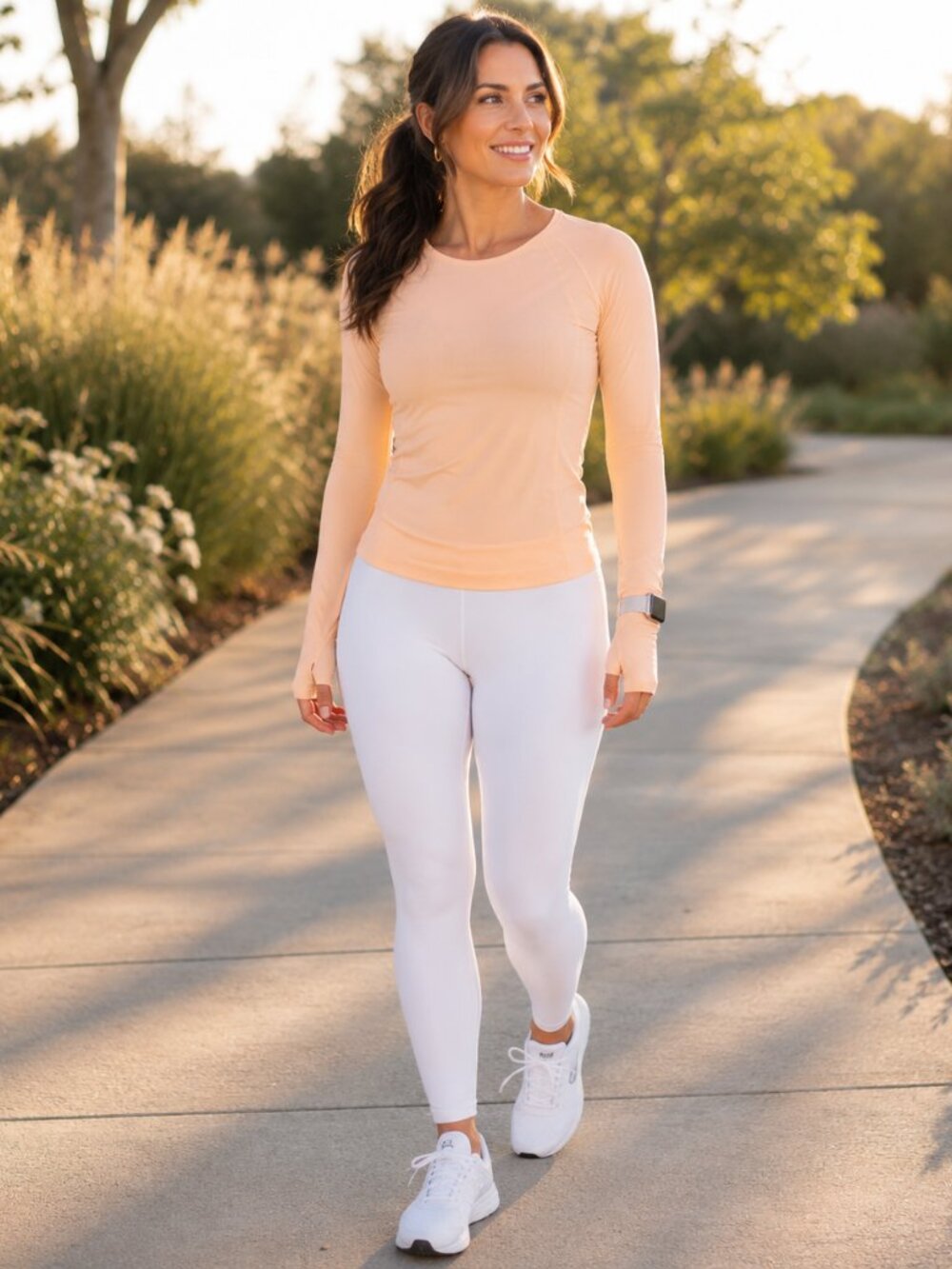 Athleta Speedlight Long Sleeve Top | Apricot Peach | Seamless Shirt | Sz. Small